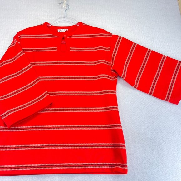 Vintage KAY WINDSOR Womens 14 Red Striped Top Keyhole Three-Quarter Sleeves - Picture 3 of 10